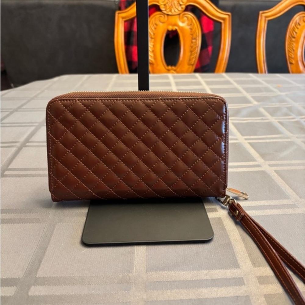 Elegant Brown Quilted Wristlet Clutch
